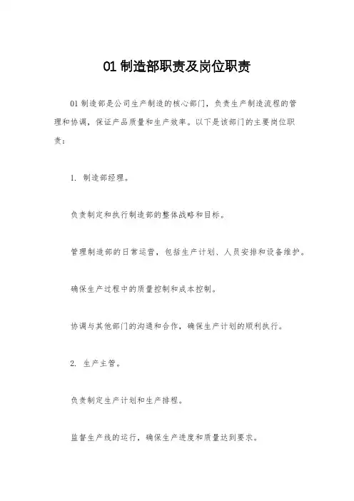 01制造部职责及岗位职责