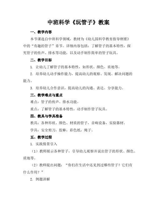 中班科学《玩管子》教案