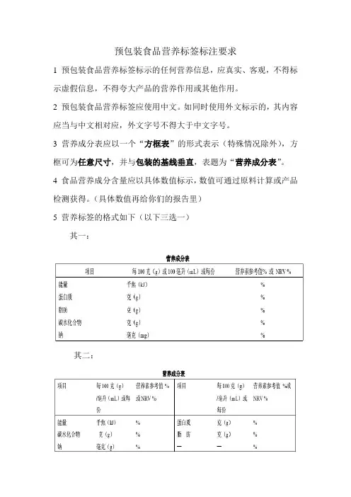 预包装食品营养标签标示要求