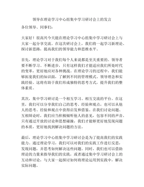 领导在理论学习中心组集中学习研讨会上的发言