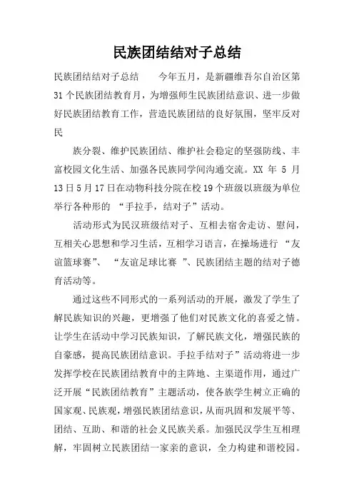 民族团结结对子总结
