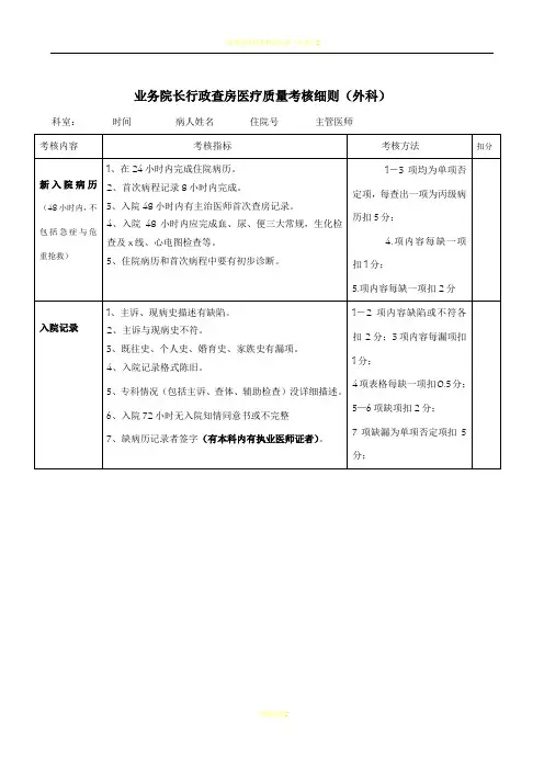 业务院长行政查房考核细则(外科)
