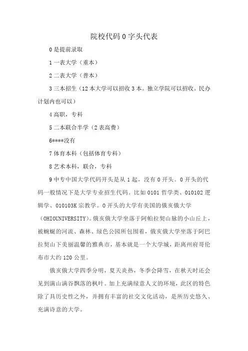 院校代码0字头代表