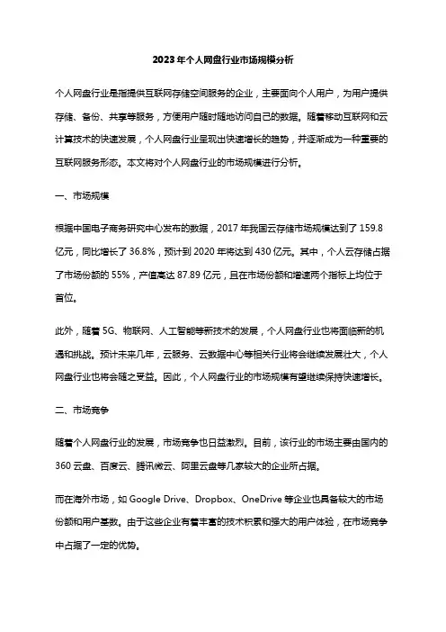 2023年个人网盘行业市场规模分析