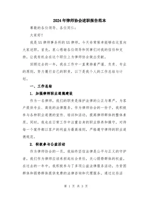 2024年律师协会述职报告范本