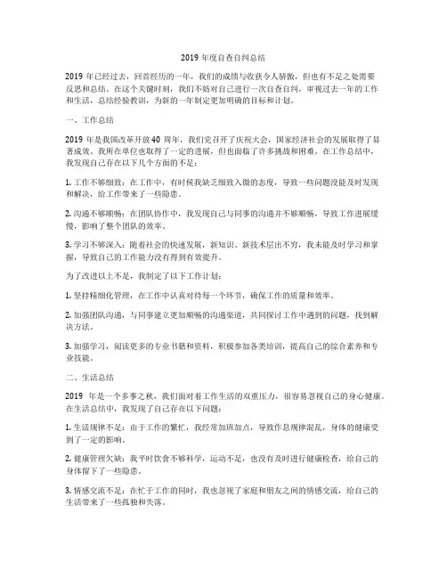 2019年度自查自纠总结