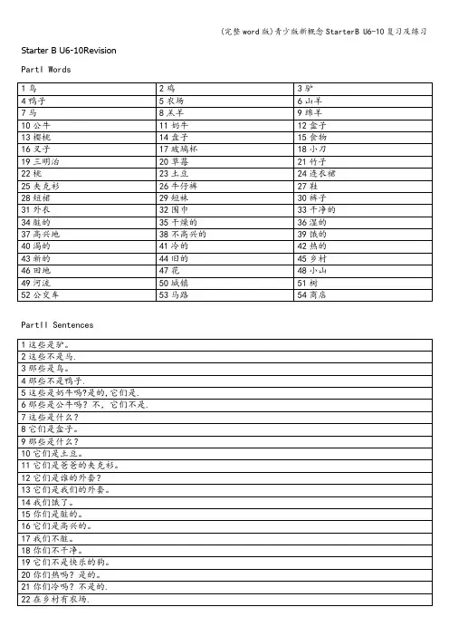 (完整word版)青少版新概念StarterB U6-10复习及练习