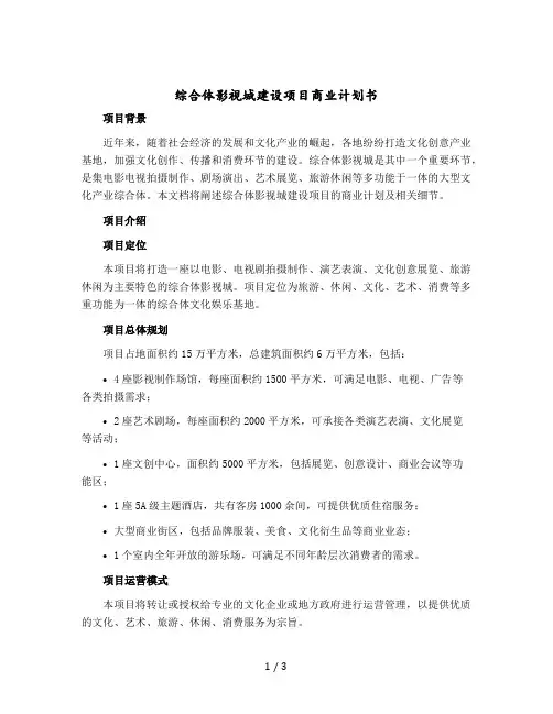 综合体影视城建设项目商业计划书