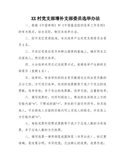 XX村党支部增补支部委员选举办法