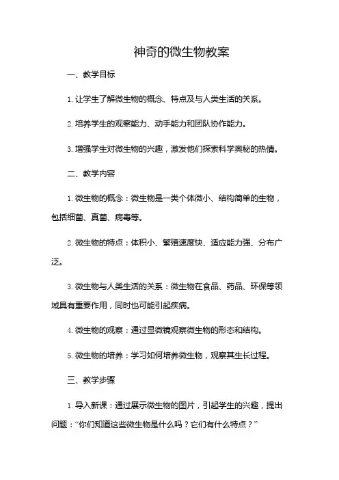 神奇的微生物教案-(含多款)