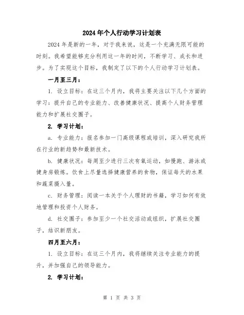 2024年个人行动学习计划表