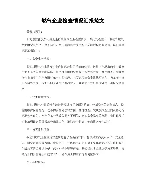 燃气企业检查情况汇报范文