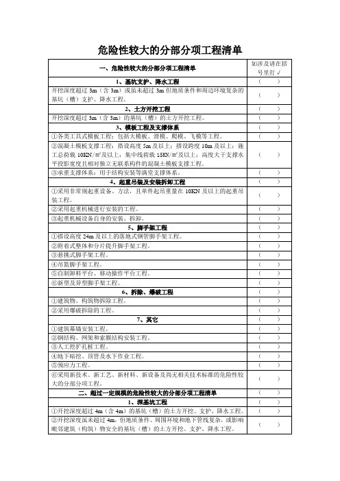 危险性较大的分部分项工程清单