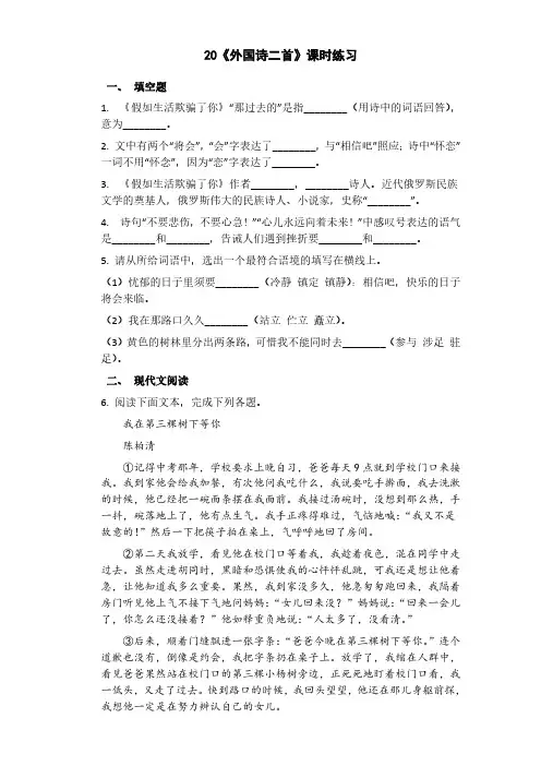 人教部编版初中七年级语文下册 《外国诗二首》 课时练习 试卷含答案解析