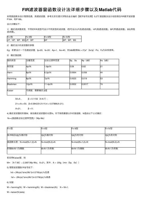 FIR滤波器窗函数设计法详细步骤以及Matlab代码