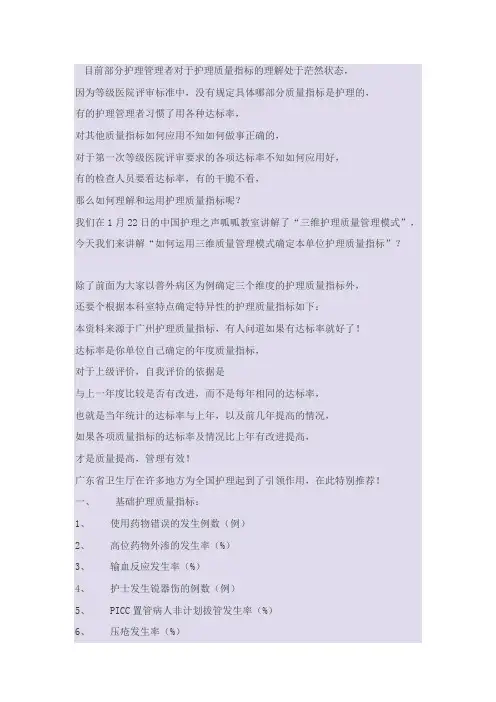专科特异性护理质量指标