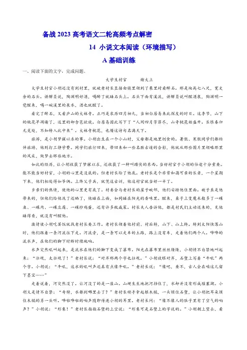 2023年高考语文二轮复习14分析小说环境题型及解答技巧分层训练(解析版)