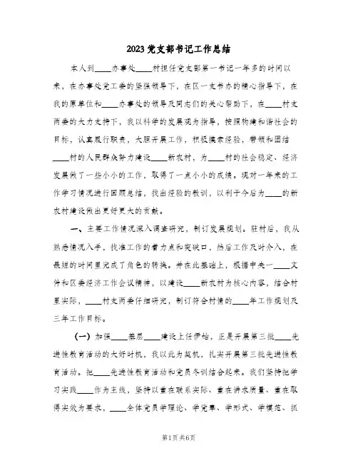 2023党支部书记工作总结(二篇)
