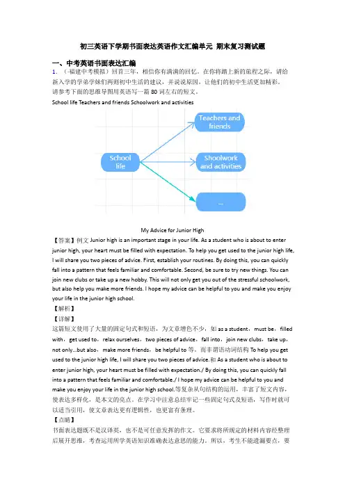 初三英语下学期书面表达英语作文汇编单元 期末复习测试题