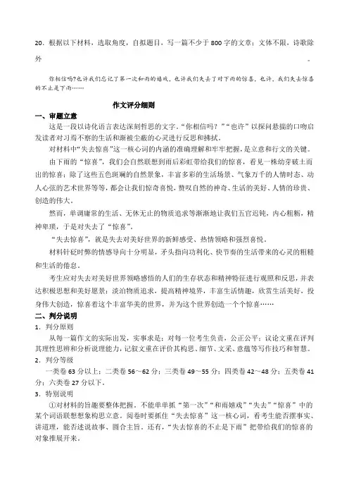 南京市届高三期中学情调研语文作文范文三篇