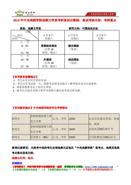 2015年中央戏剧学院戏剧文学系 中国戏曲史论 考研复试分数线、复试考核内容、考研重点