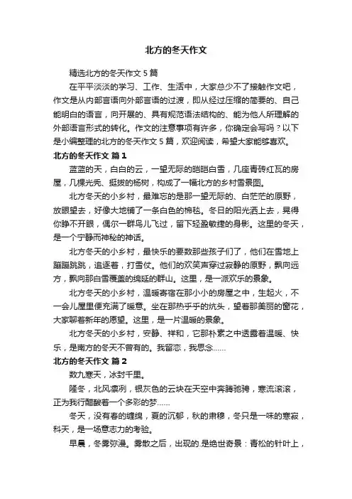 精选北方的冬天作文5篇