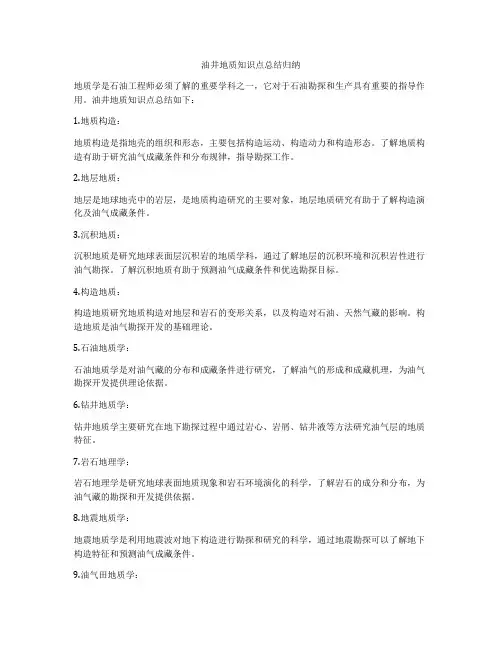 油井地质知识点总结归纳