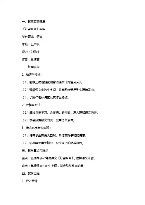 林清玄《好雪片片》教案