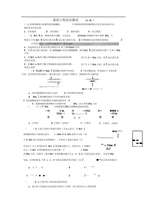 新人教版生物选修3专题1《基因工程》(单元)word同步测试题