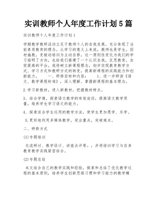 实训教师个人年度工作计划5篇