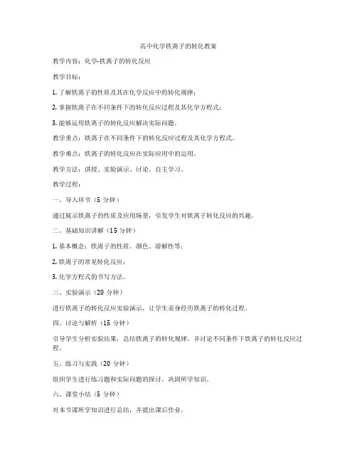 高中化学铁离子的转化教案