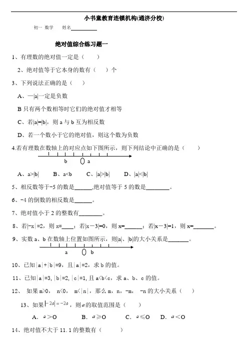 绝对值练习题(精)100道