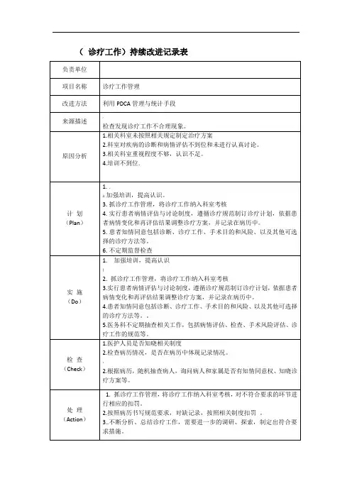 诊疗工作持续改进表
