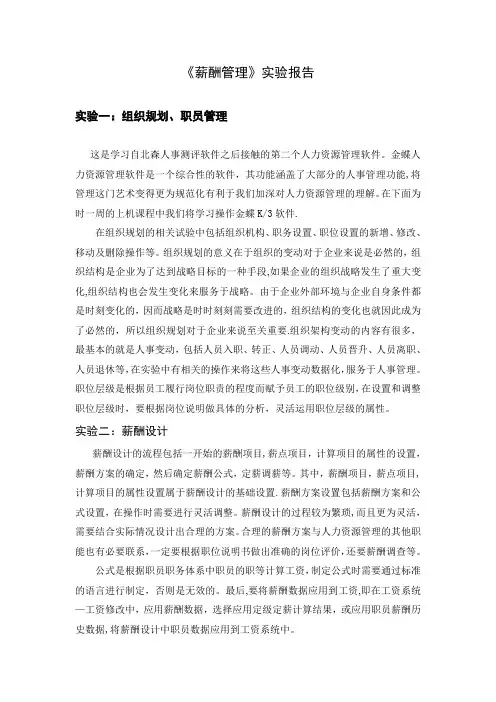 薪酬管理实验报告