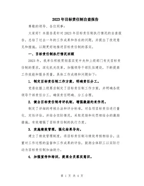 2023年目标责任制自查报告