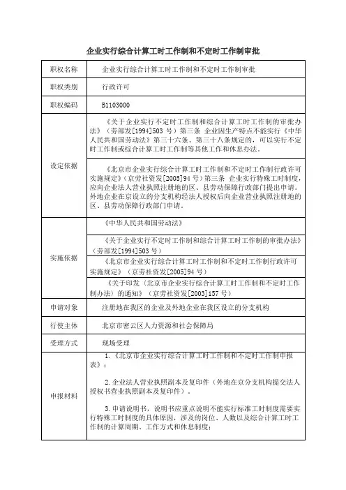 企业实行综合计算工时工作制和不定时工作制审批
