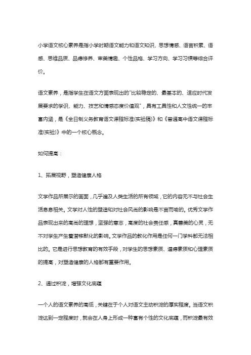 小学语文核心素养是指小学时期语文能力和语文知识