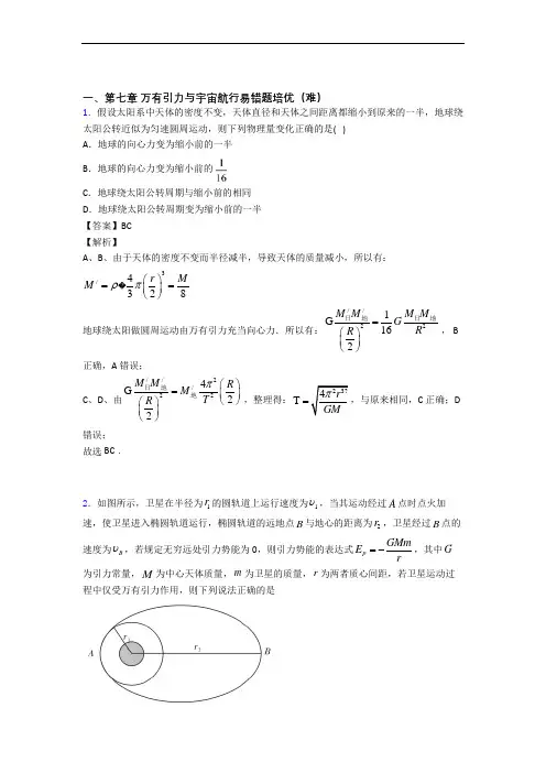物理高一下册 万有引力与宇宙单元综合测试(Word版 含答案)