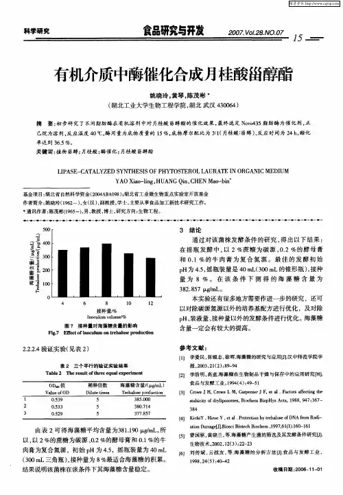 有机介质中酶催化合成月桂酸甾醇酯