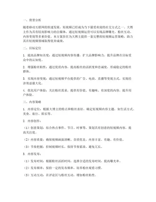 大博主短视频运营方案