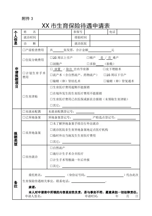 市生育保险待遇申请表【模板】