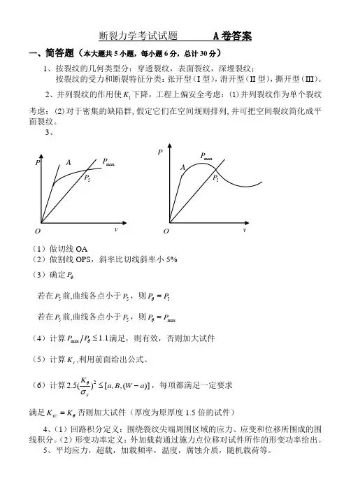 断裂力学考试试题 A卷答案.