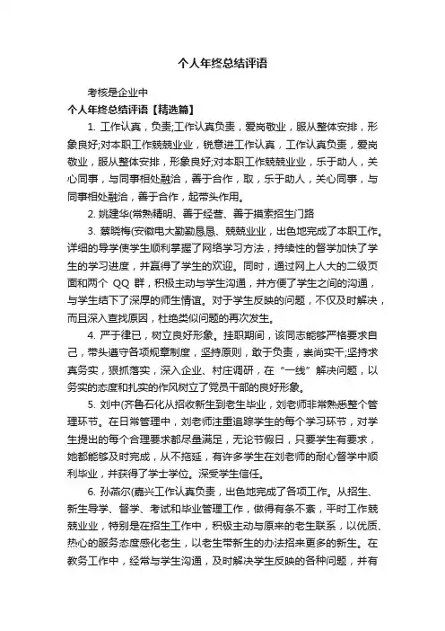 个人年终总结评语