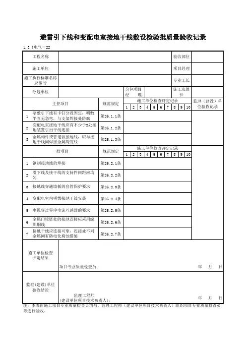 1-3-7电气-22_避雷引下线和变配电室接地干线敷设检验批质量验收记录