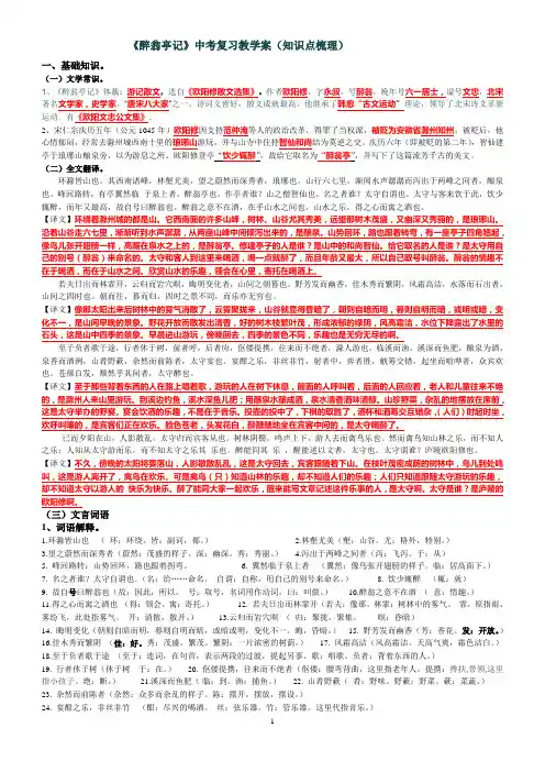 《醉翁亭记》中考复习教学案(知识点梳理)