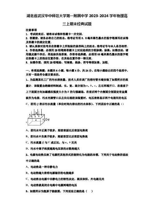 湖北省武汉华中师范大学第一附属中学2023-2024学年物理高三上期末经典试题含解析