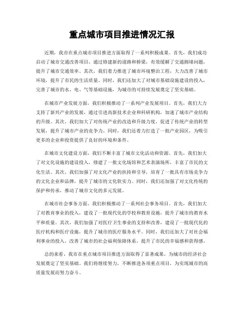 重点城市项目推进情况汇报