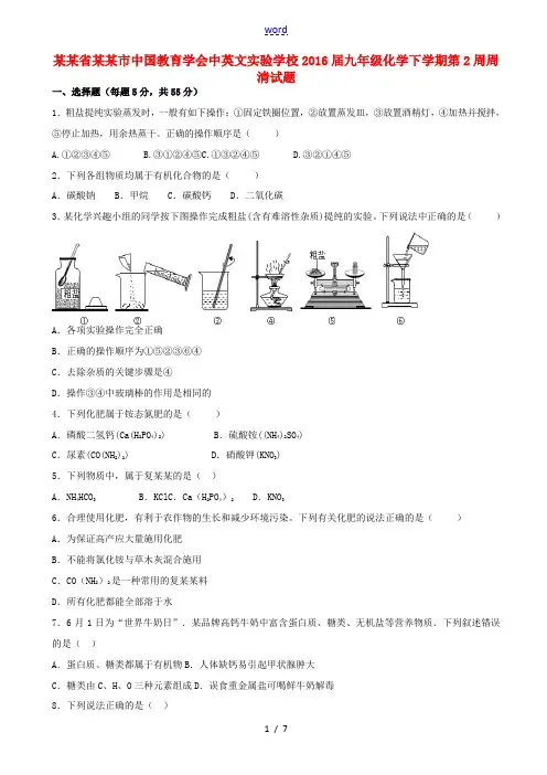 九年级化学下学期第2周周清试题-人教版初中九年级全册化学试题