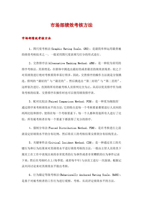 市场部绩效考核方法