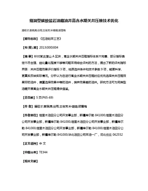 缝洞型碳酸盐岩油藏油井高含水期关井压锥技术优化